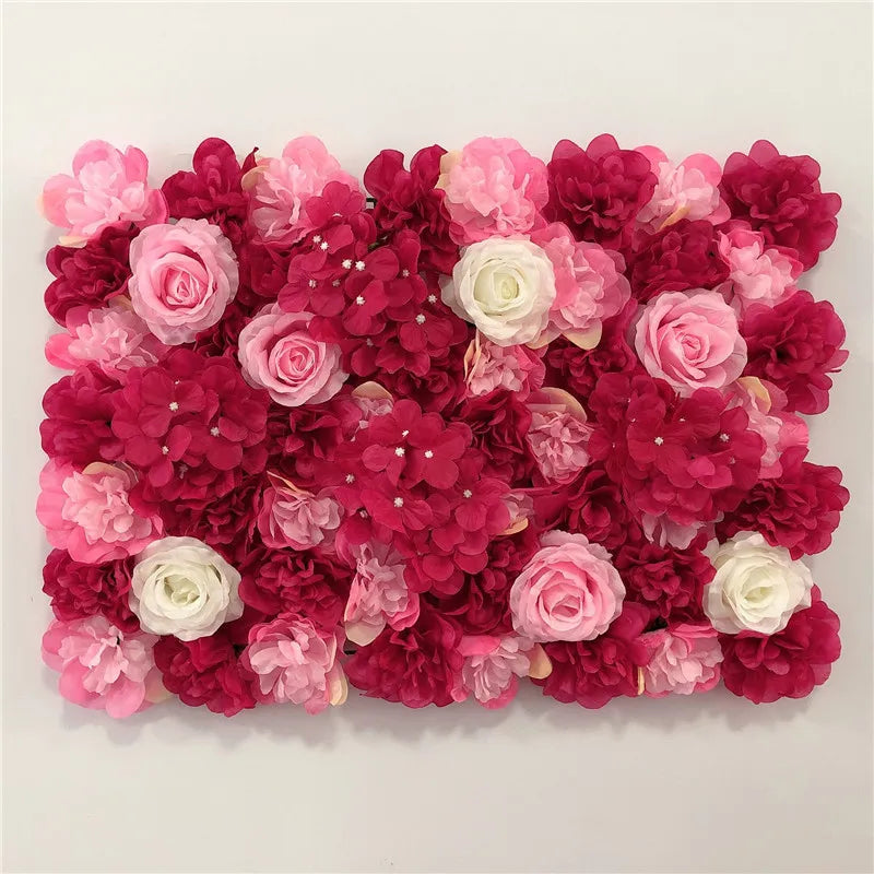 Sfondo decorativo per pareti con fiori artificiali di rose di seta rosa