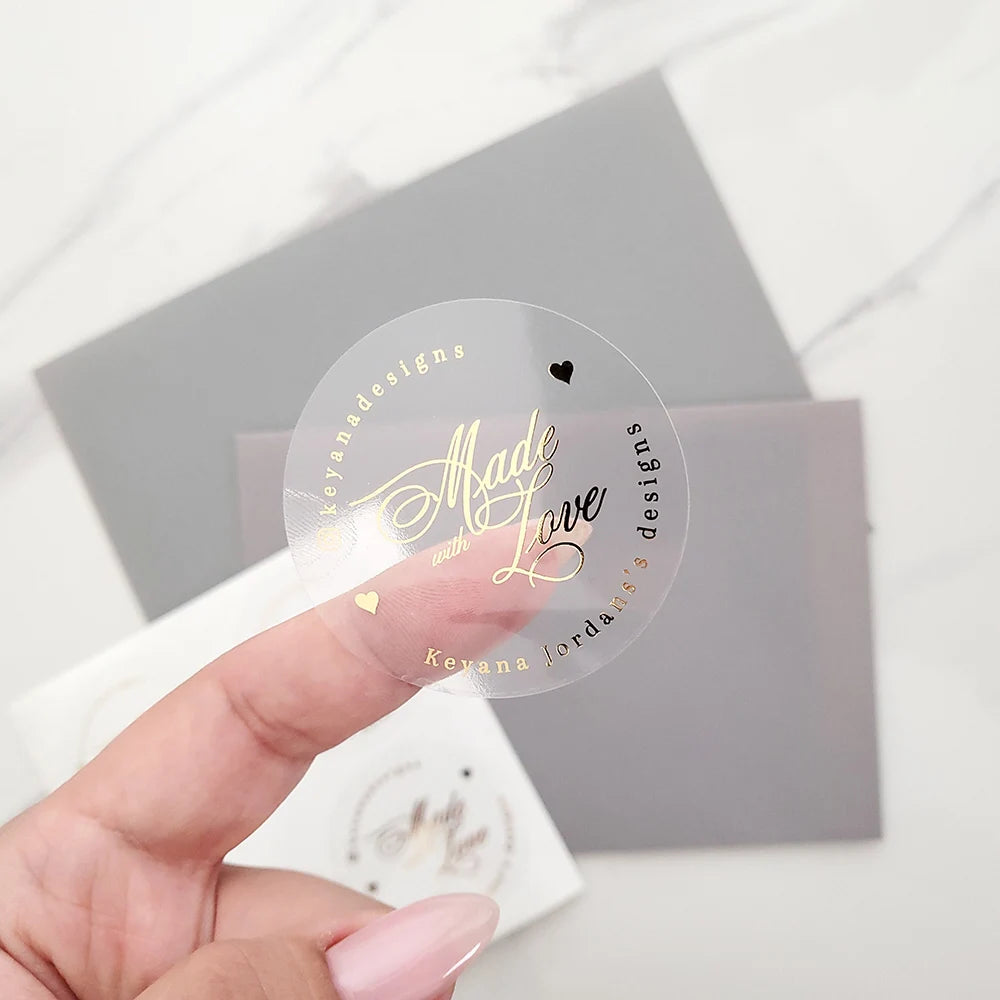 Gold Foil Clear Label Stickers Ideal For All Event Stationery.