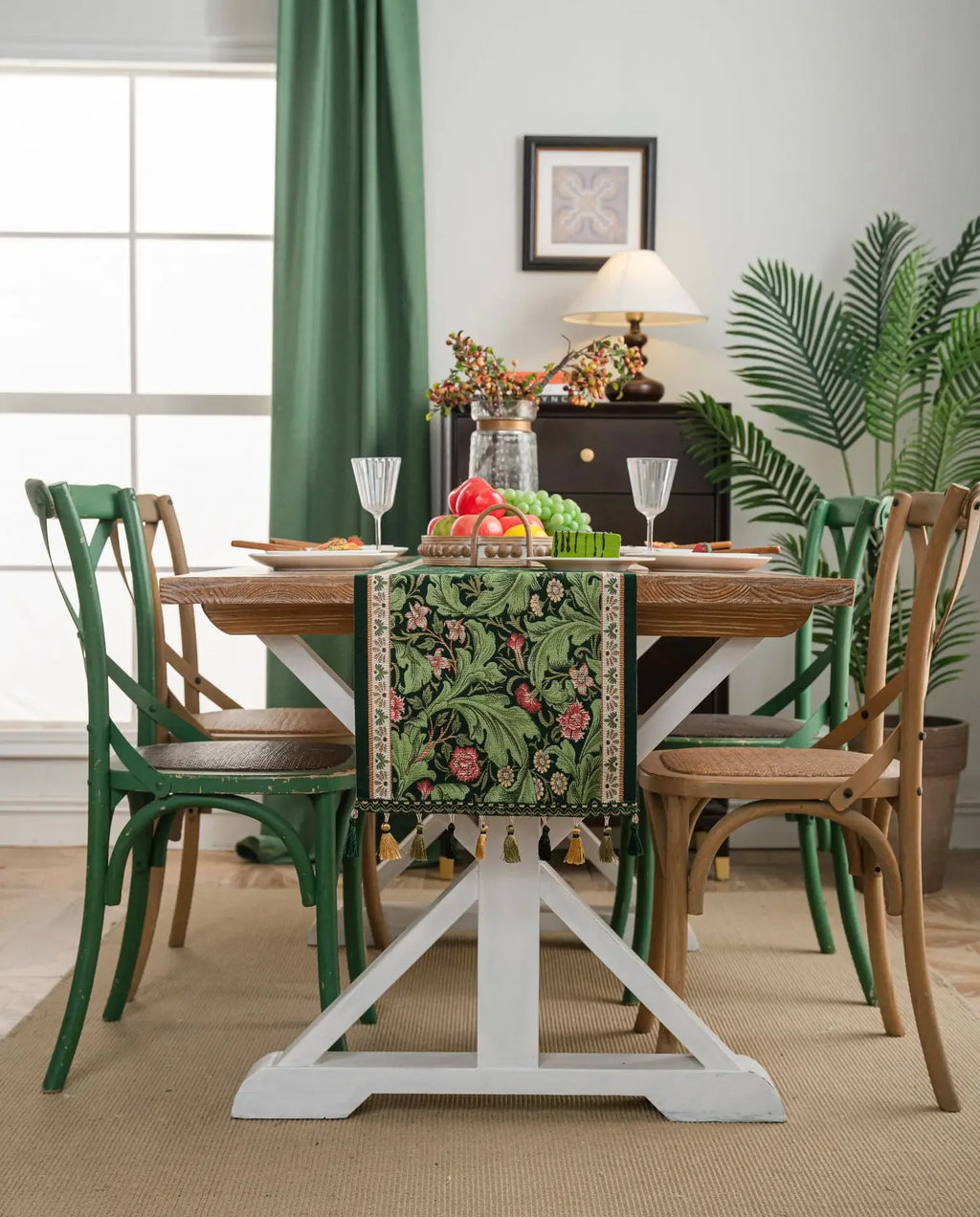 Plant Flower Table Runner with Tassels Jacquard Living Room