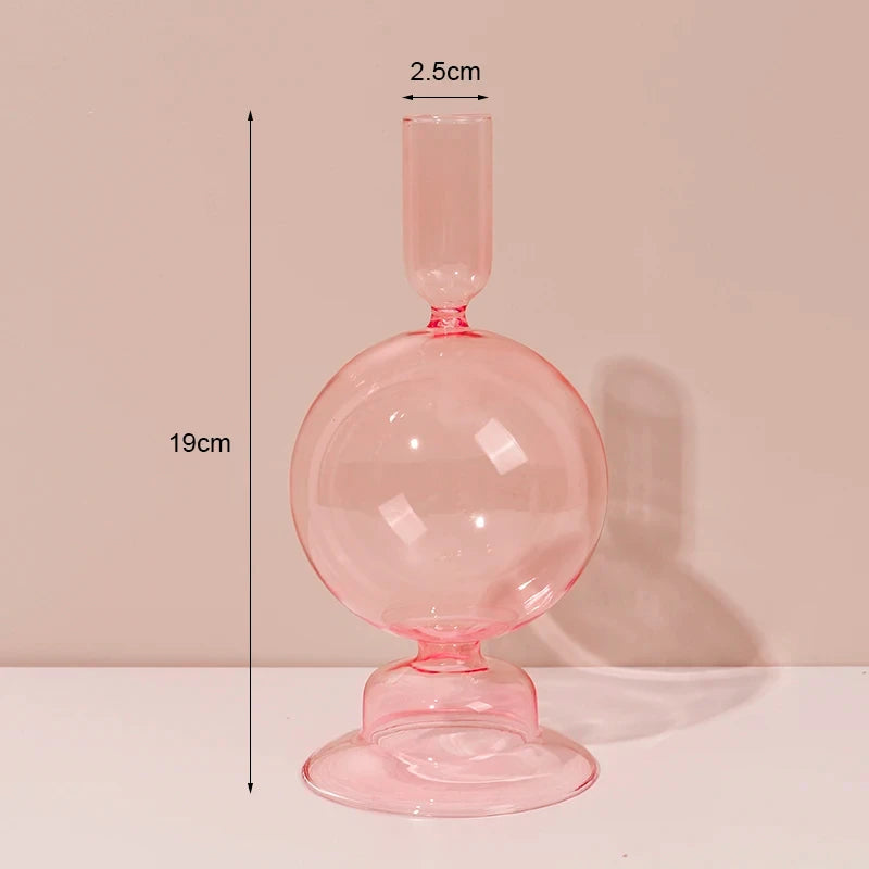 Navy Glass Candle Holder Stripe Flower Glass