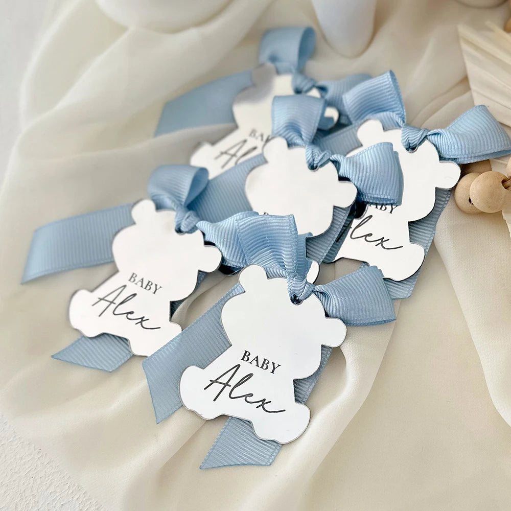 Etichette con nome per bomboniere di benvenuto per baby shower, 50 pezzi di etichette acriliche personalizzate.
