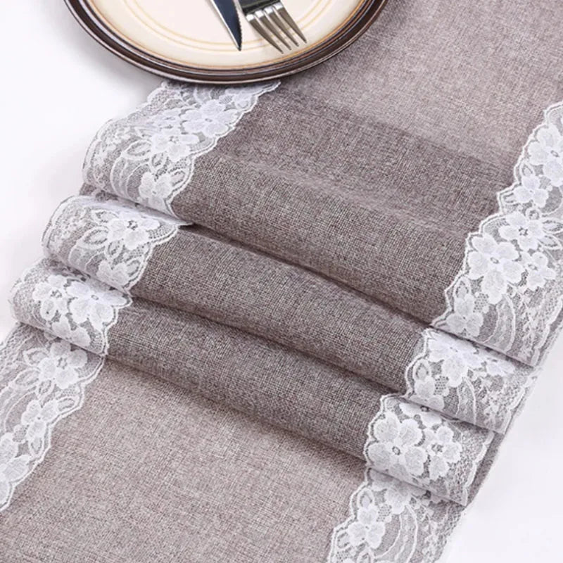 Runner da tavolo vintage in pizzo di iuta 100% lino naturale.