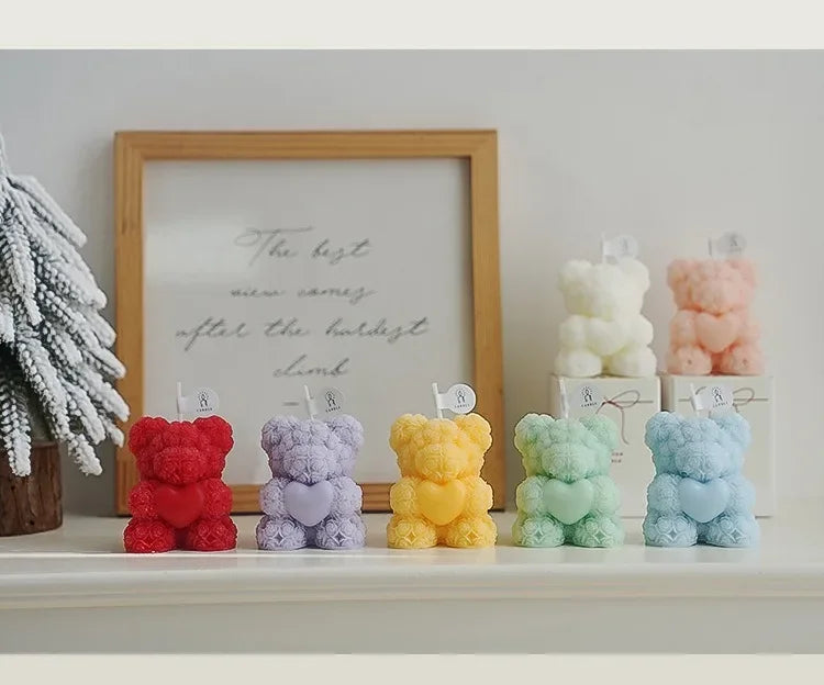 Vela de oso romántica y linda de cera de soja, aromaterapia, pequeña y perfumada