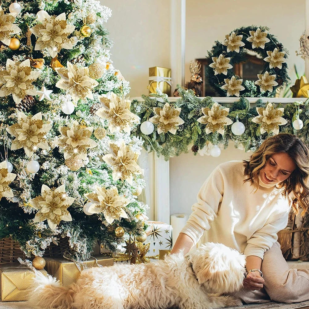 Adornos florales artificiales de Feliz Navidad de calidad superior.