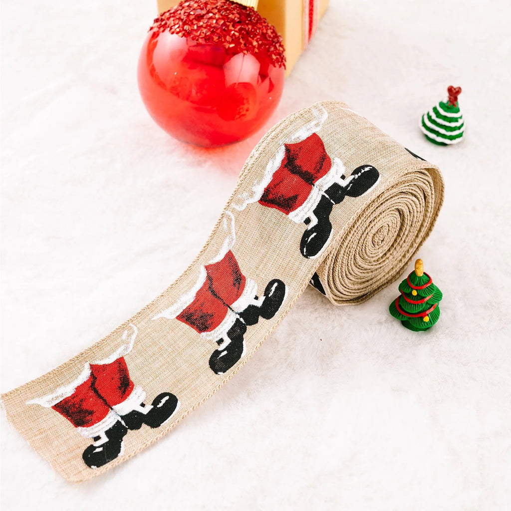 Christmas Fabric Ribbon Burlap Wreat Gift.