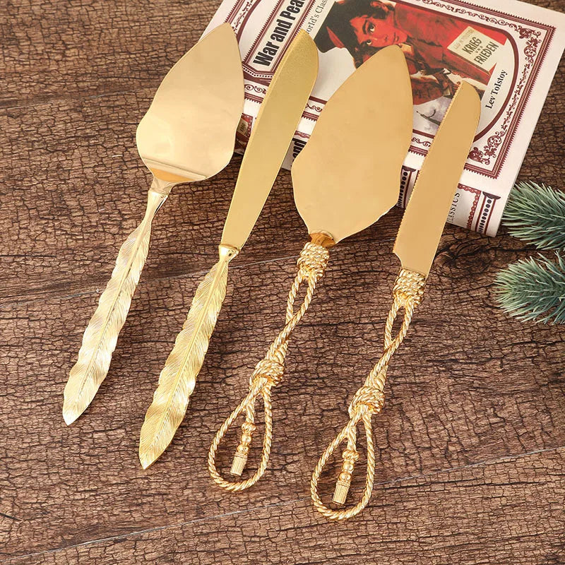 Cake Knife And Server Set,2 PCS Gold Cake Cutting Utensils Made By KONCO.