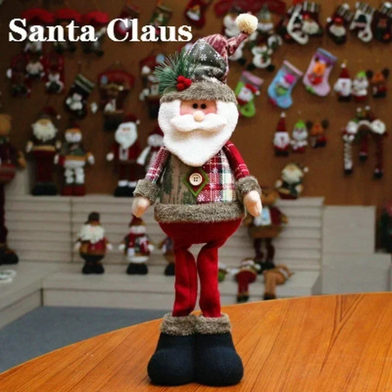 Decorazione natalizia retrattile con pupazzo di neve, renna e Babbo Natale in piedi.