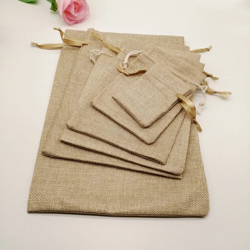 Natural Linen Burlap Bag Jute Gift Bag Drawstring Gift Bags.