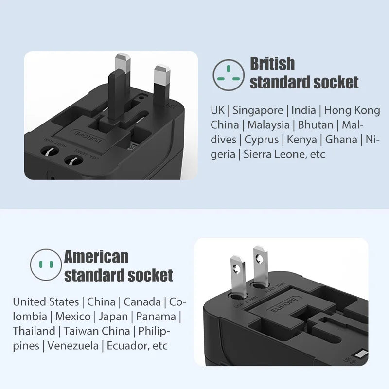 Universal Travel Adapter EU UK US AU AC Power Charger Adapter Outlet Converter