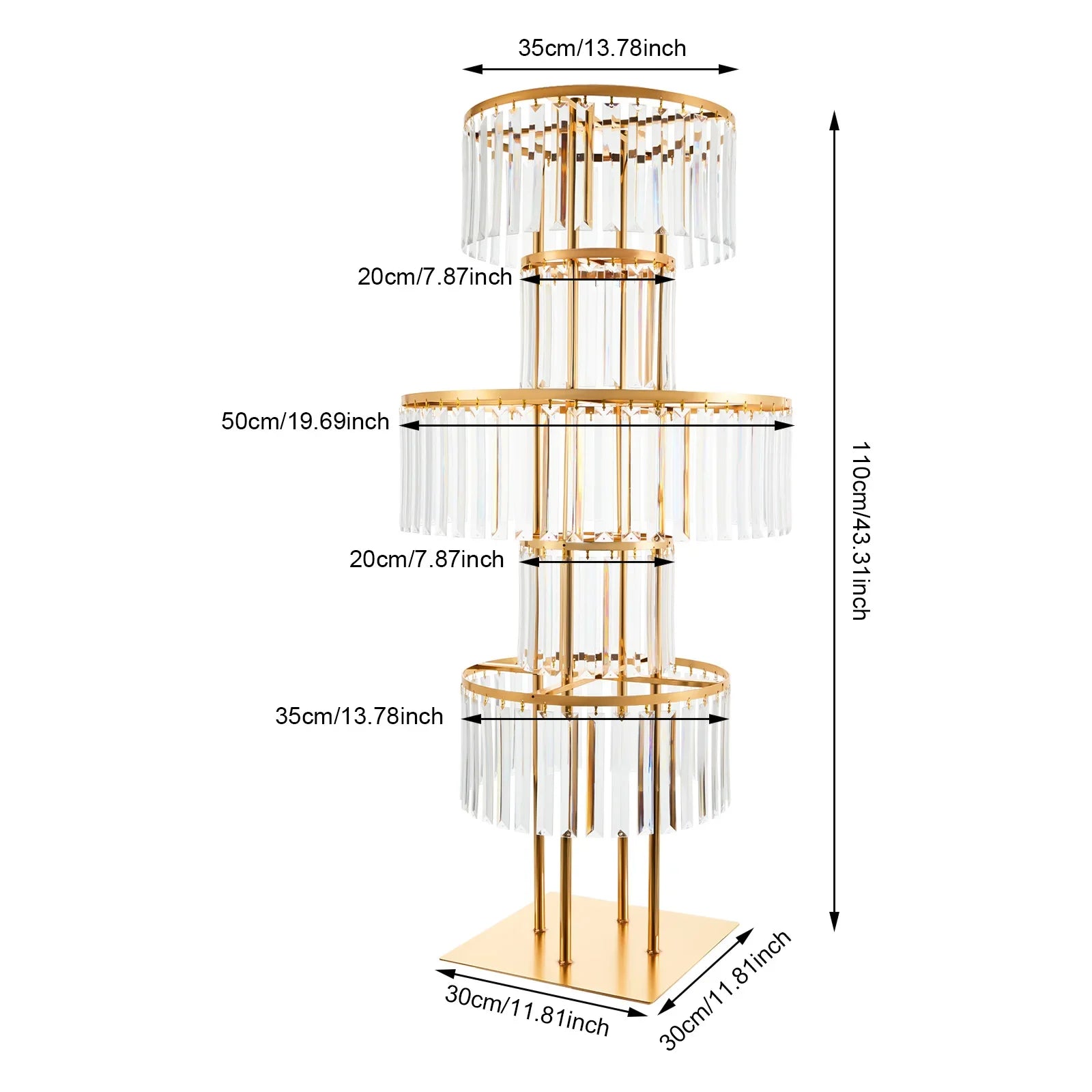 Centrotavola rotondo in metallo a 5 livelli, in cristallo dorato, da 43,3 pollici.