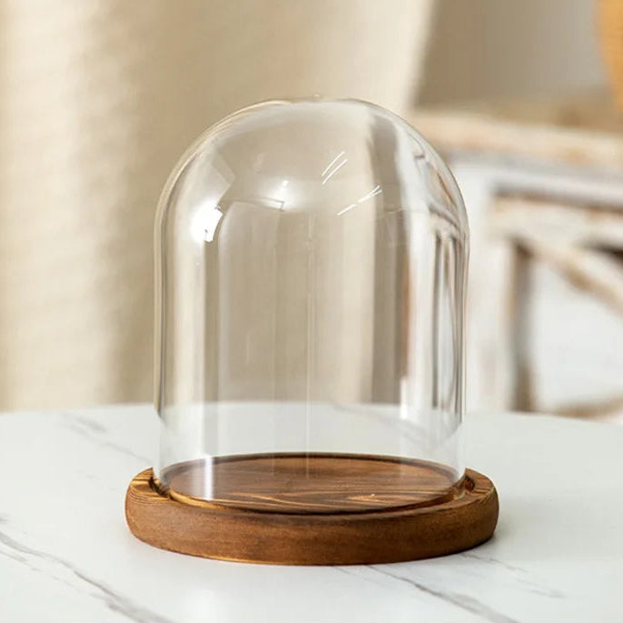 Candle Holder Glass Cover Wooden Base Aromatherapy