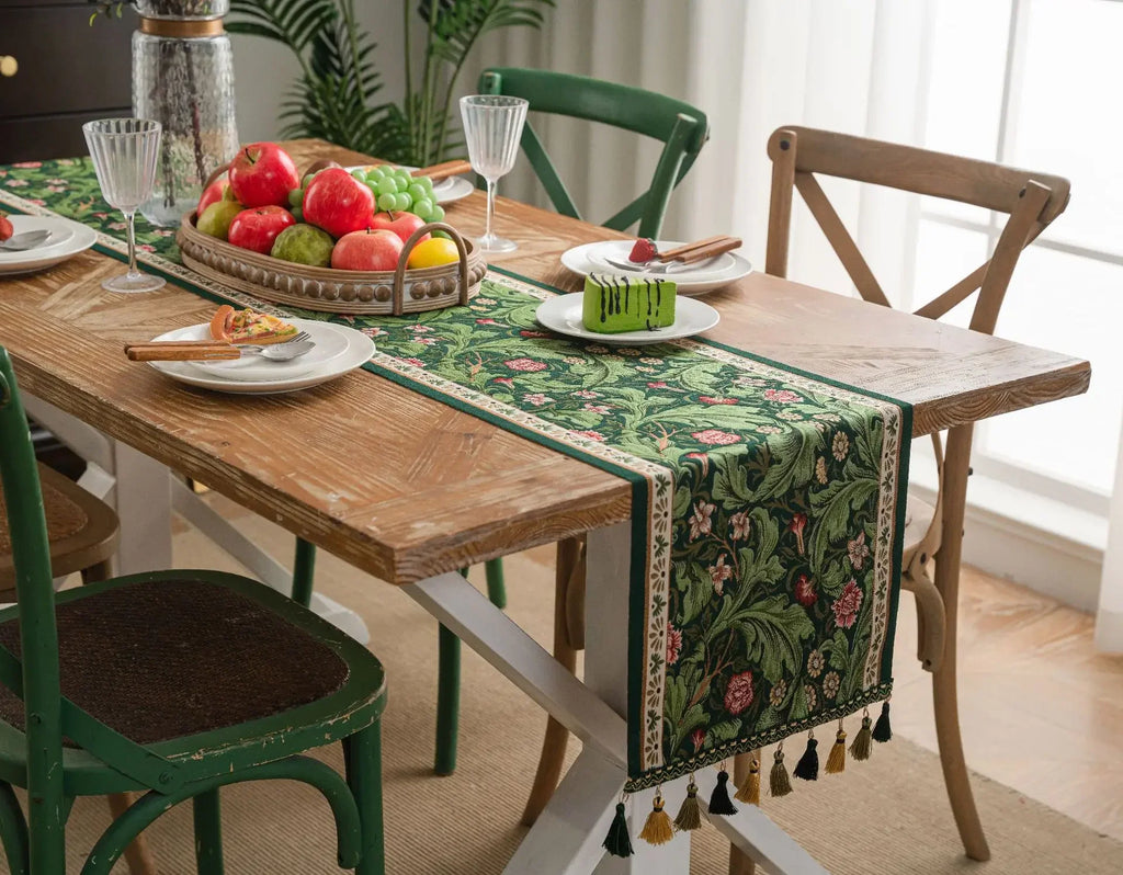 Plant Flower Table Runner with Tassels Jacquard Living Room