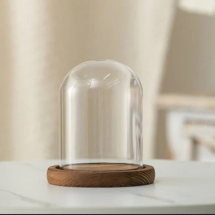Candle Holder Glass Cover Wooden Base Aromatherapy