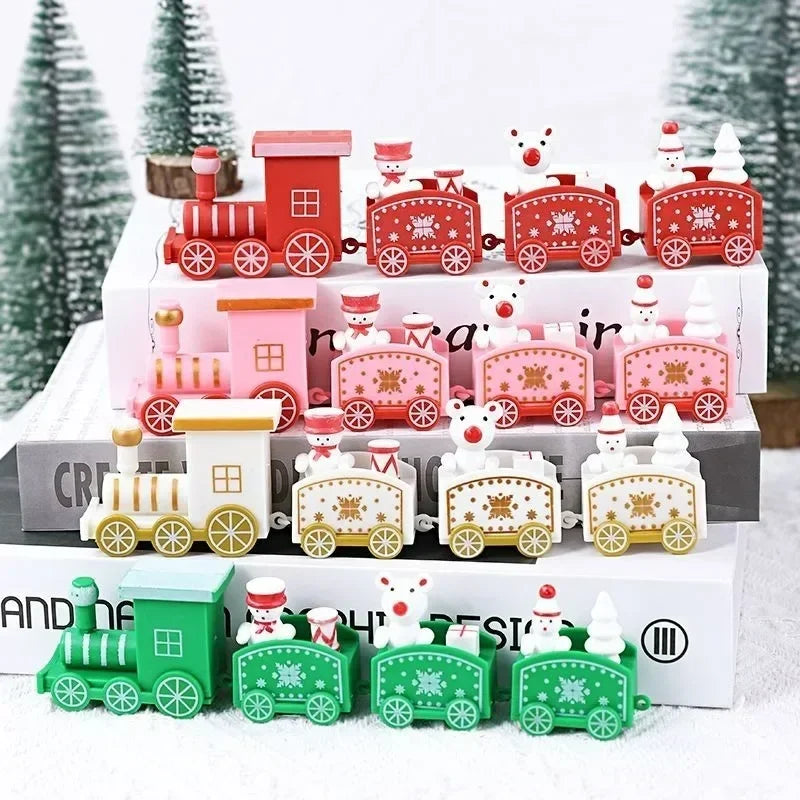 Wooden Train Christmas Ornaments Santa Cake Decoration