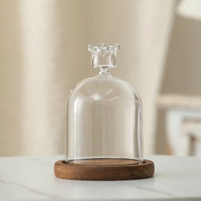 Candle Holder Glass Cover Wooden Base Aromatherapy