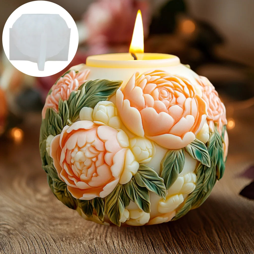 Large Peony flower ball rose candle silicone mold