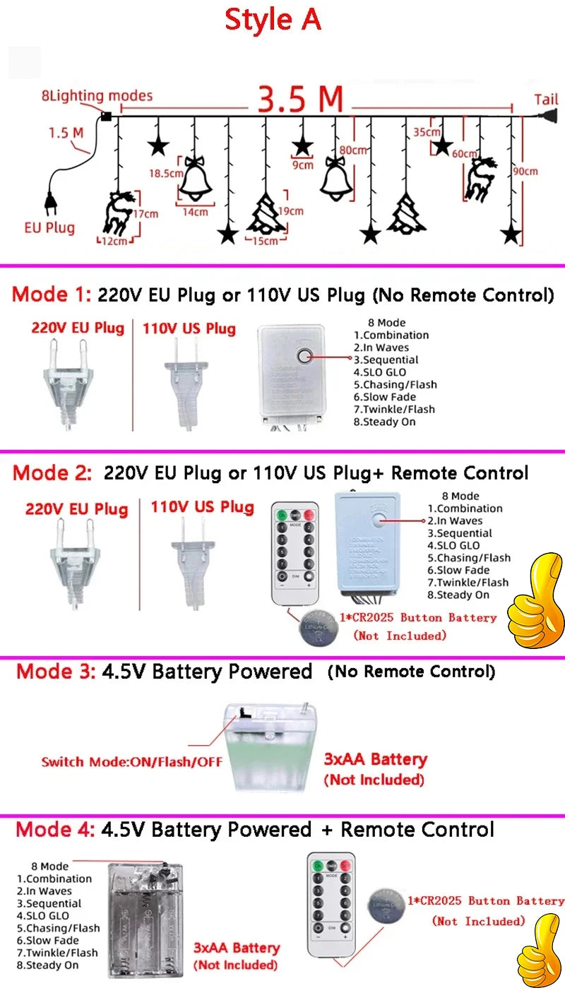Guirnalda de luces navideñas 2025 de 220 V/110 V/batería