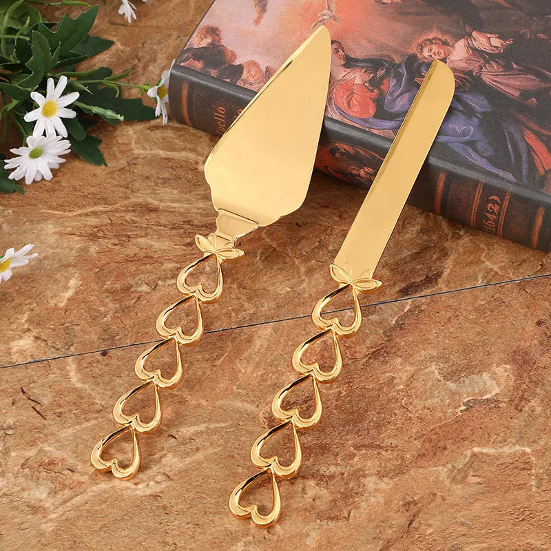 Cake Knife And Server Set,2 PCS Gold Cake Cutting Utensils Made By KONCO.