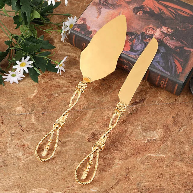 Cake Knife And Server Set,2 PCS Gold Cake Cutting Utensils Made By KONCO.