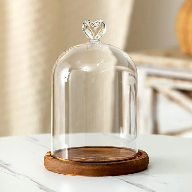 Candle Holder Glass Cover Wooden Base Aromatherapy