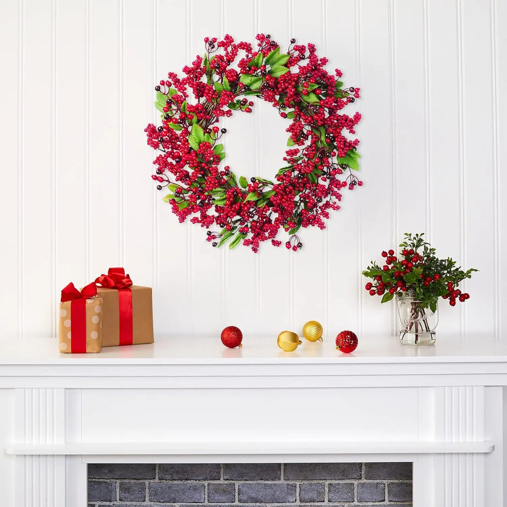 Christmas Red Berry Wreath for Front Door Outside Handmade.