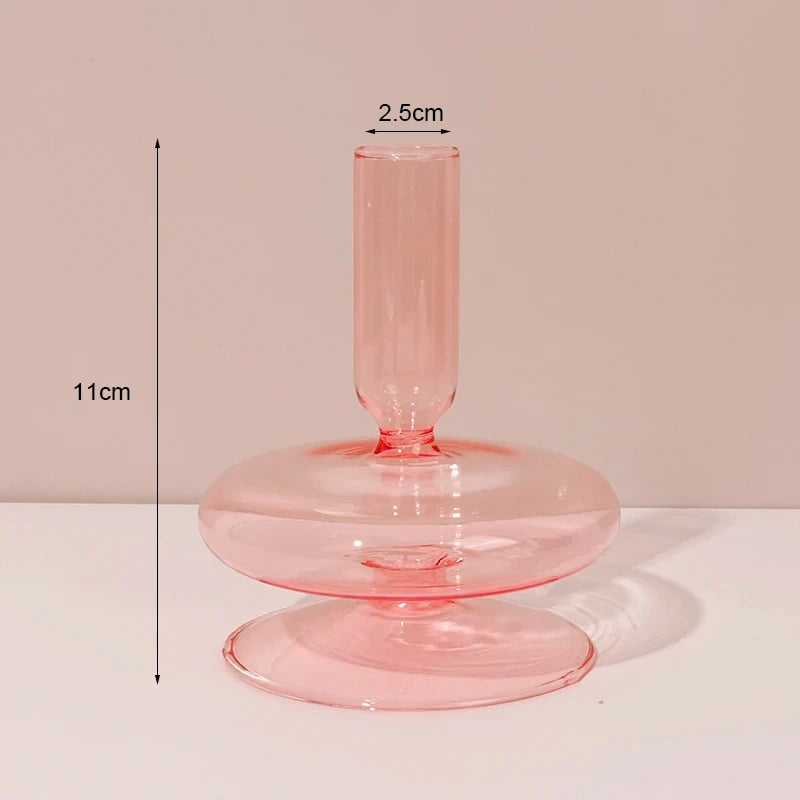 Navy Glass Candle Holder Stripe Flower Glass