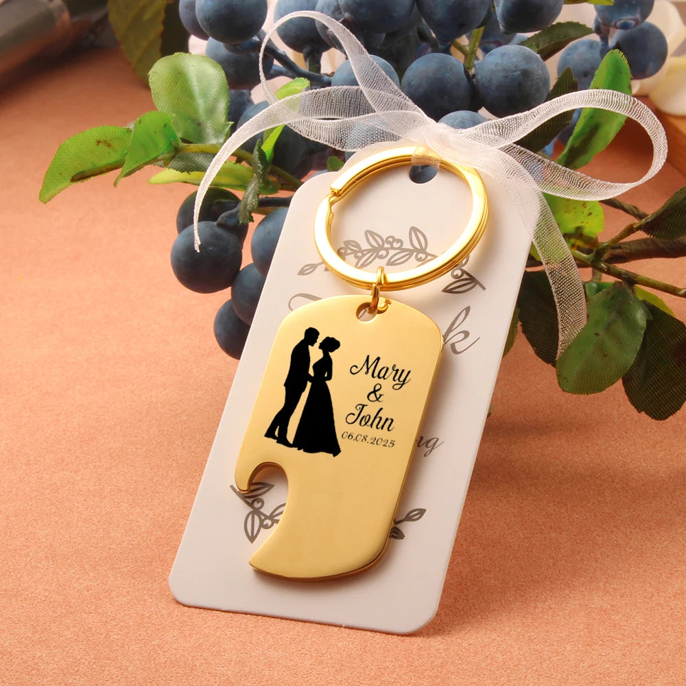 Bottle Opener Custom Laser Engraving Name Keychain Gold Stainless Steel.