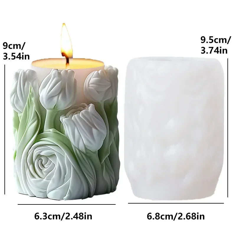 Silicone Mold Flower Lavender Gypsum Cylindrical Candle Making