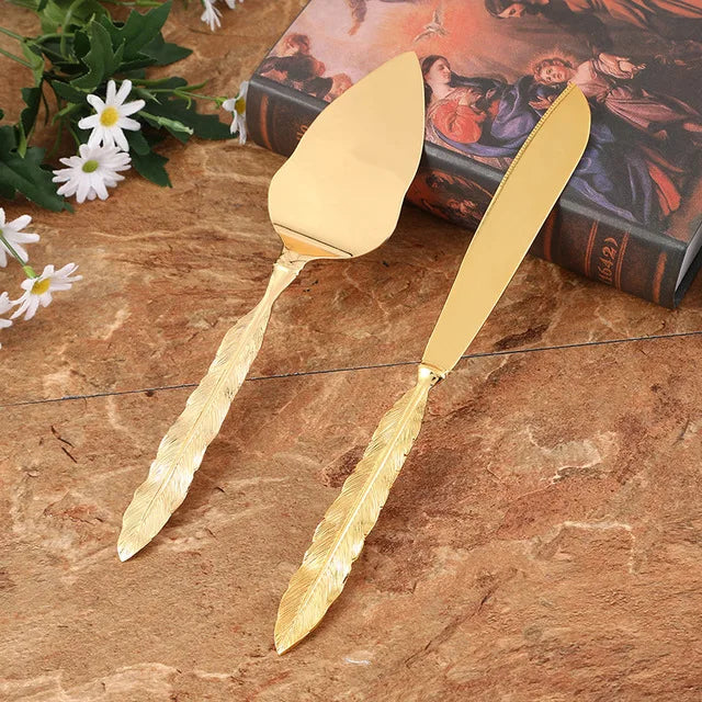 Cake Knife And Server Set,2 PCS Gold Cake Cutting Utensils Made By KONCO.