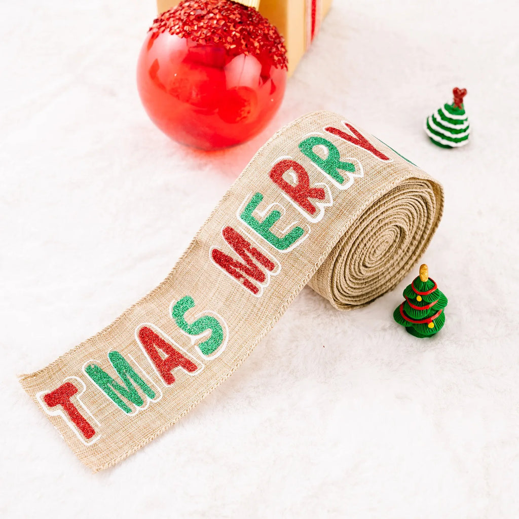 Christmas Fabric Ribbon Burlap Wreat Gift.