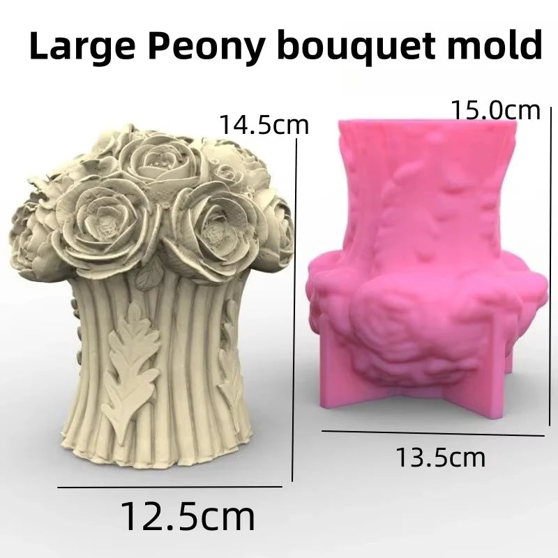 Large Peony Flower Candle Silicone Mold 3D