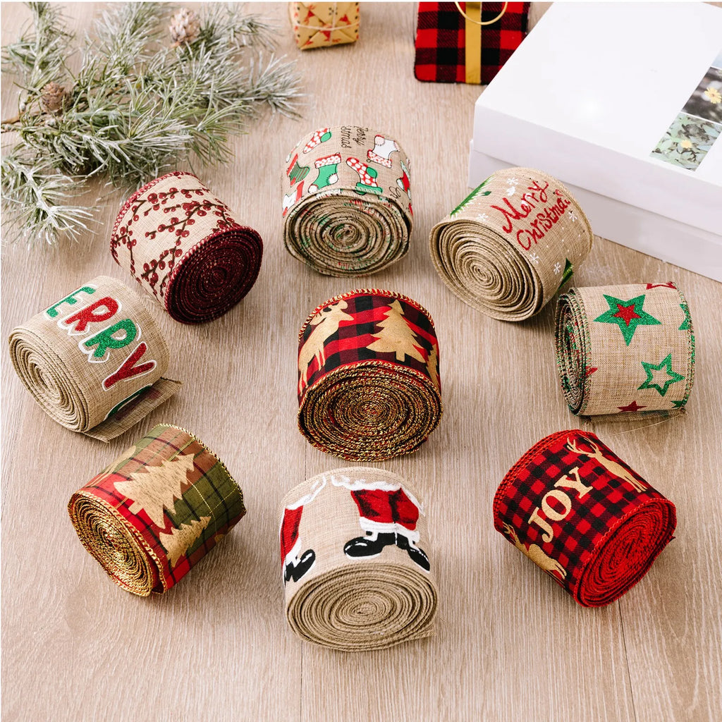 Christmas Fabric Ribbon Burlap Wreat Gift.