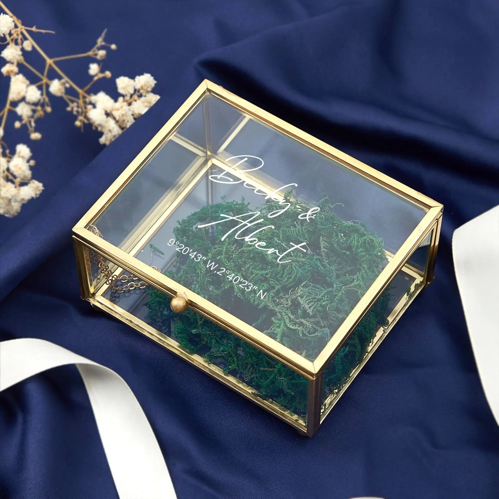 Scatola per anello rettangolare in vetro personalizzata, solo scatola