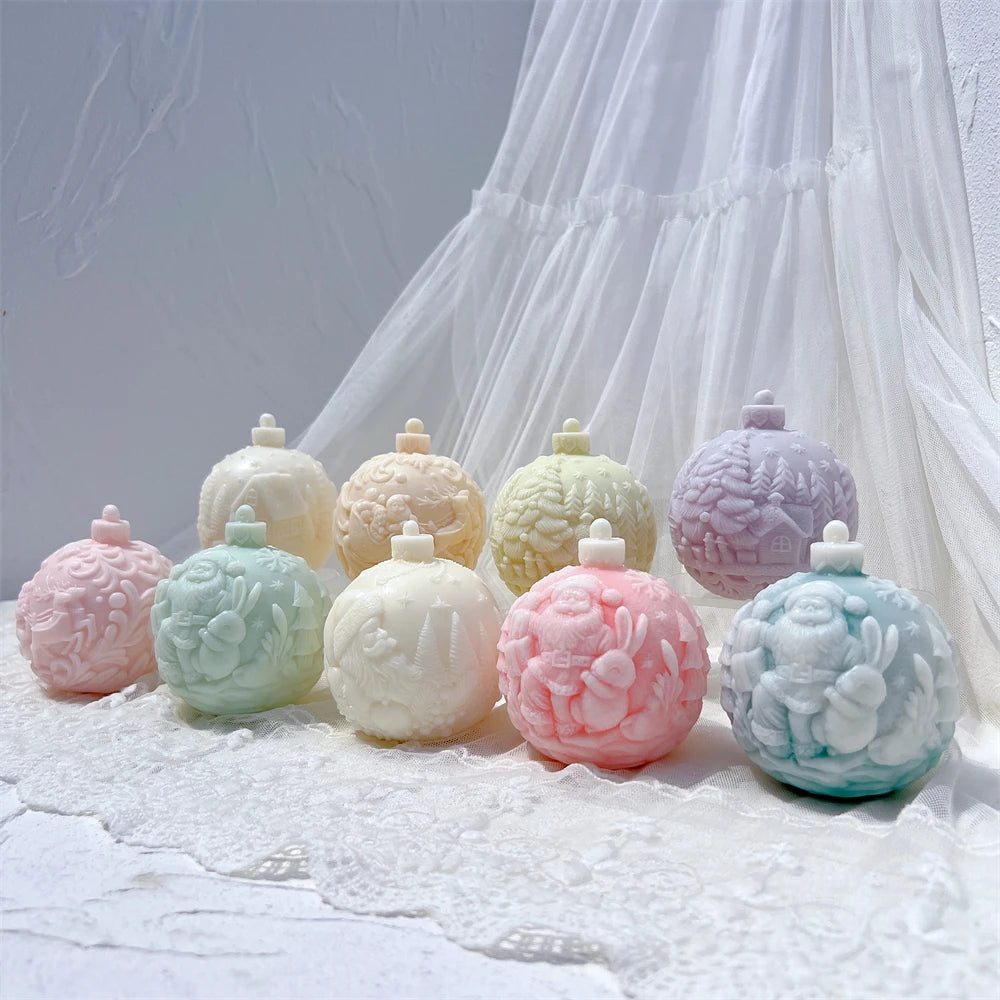 Ball Shape Silicone Candle Mold 5 Designs Christmas