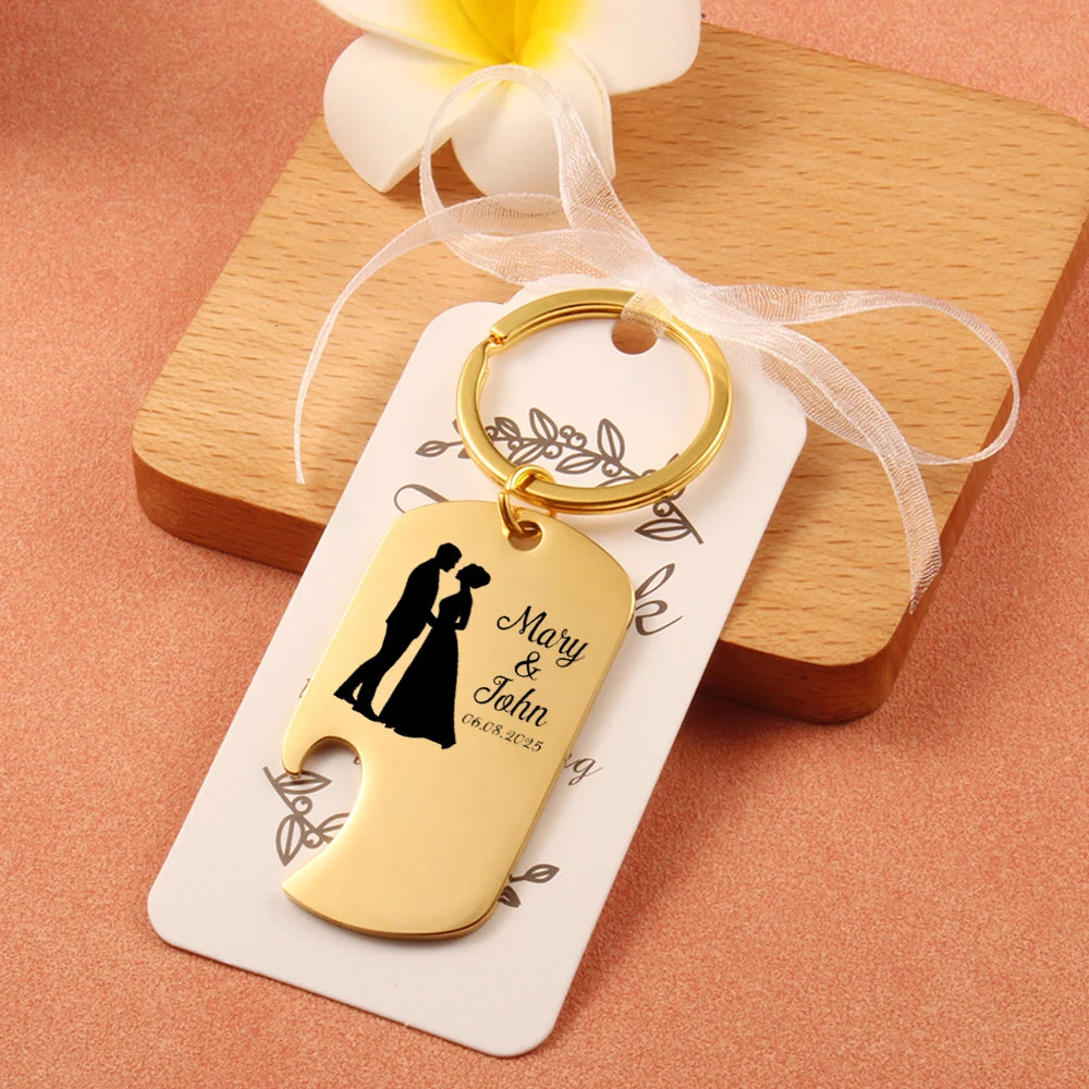 Bottle Opener Custom Laser Engraving Name Keychain Gold Stainless Steel.