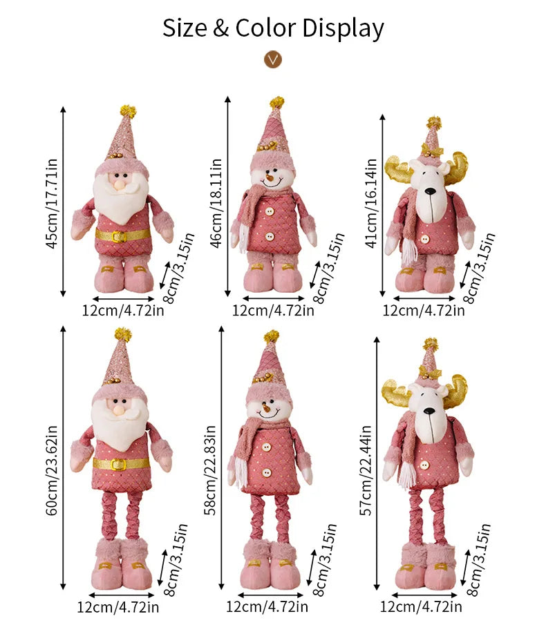 Christmas Decoration Pink Telescopic Doll Santa Claus Snowman Elk.