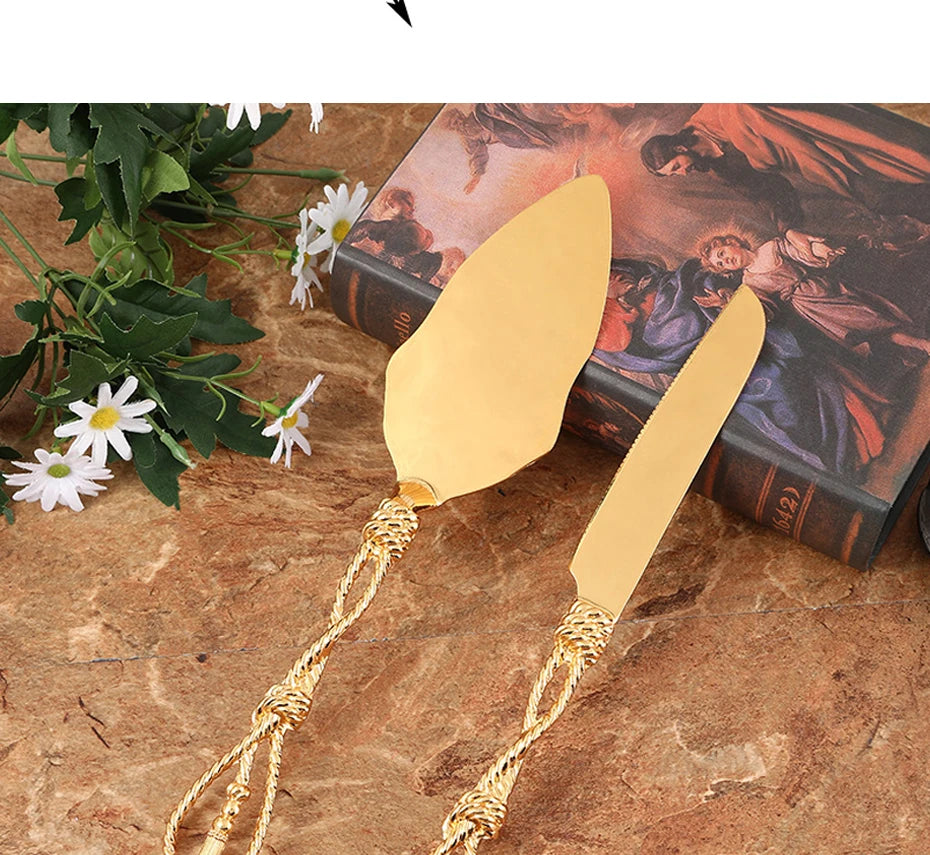 Cake Knife And Server Set,2 PCS Gold Cake Cutting Utensils Made By KONCO.