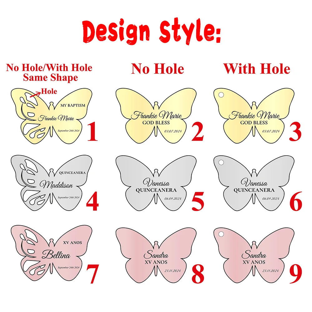 Etichette a specchio in acrilico, regalo personalizzato per feste a forma di farfalla
