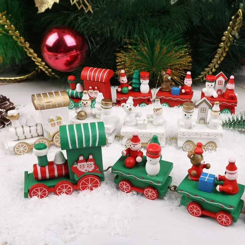 Decorazioni natalizie a forma di treno in legno, decorazione per torta di Babbo Natale