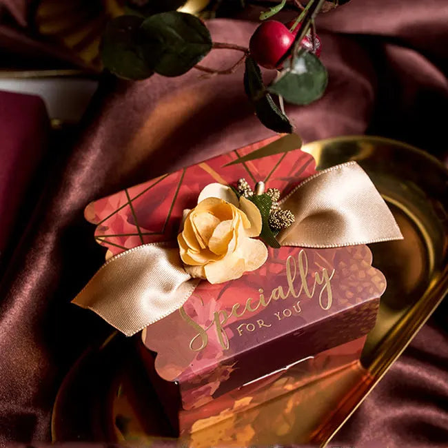 Caja de dulces de flores, bolsa de papel con cinta rosa cuadrada, 5 piezas.