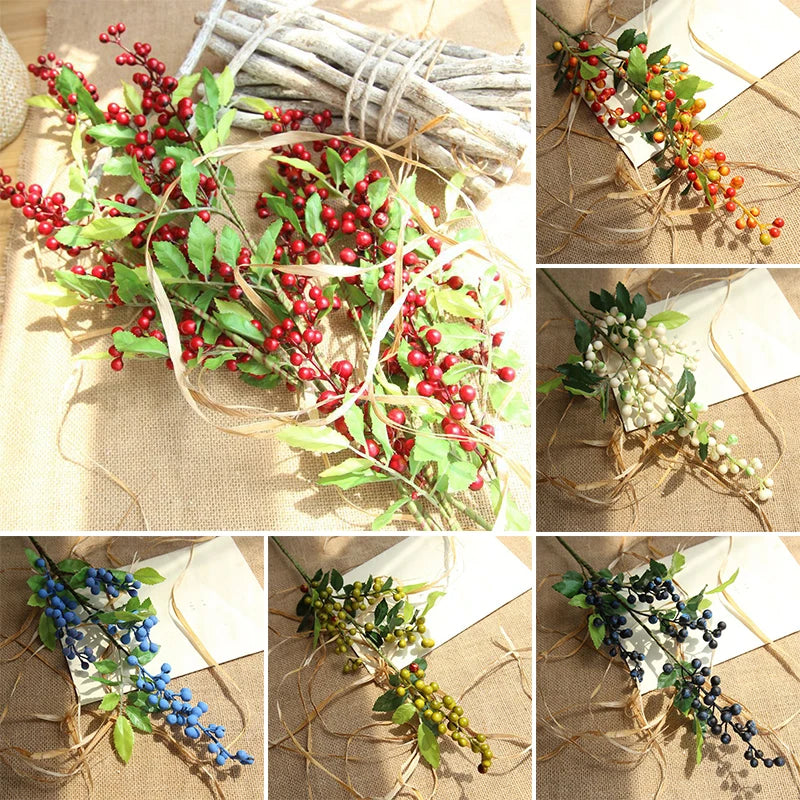 Ramo de flores artificiales, flores secas, decoración navideña para el hogar, bayas, 2025