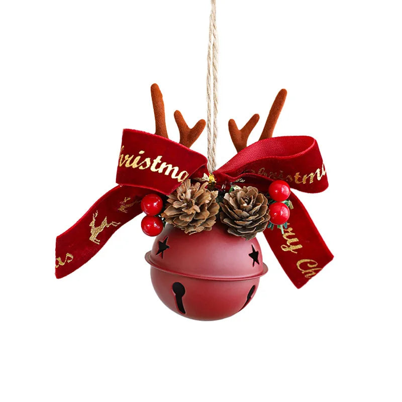Christmas bells antlers bows pinecones Christmas tree.