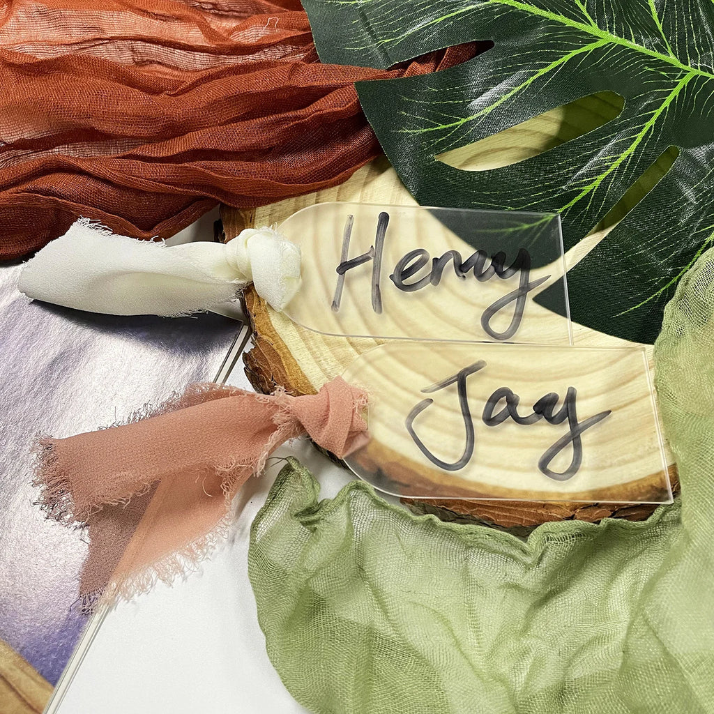 Tarjeta de lugar de boda de acrílico con arco de etiqueta de nombre de acrílico esmerilado, 10/20/50 piezas