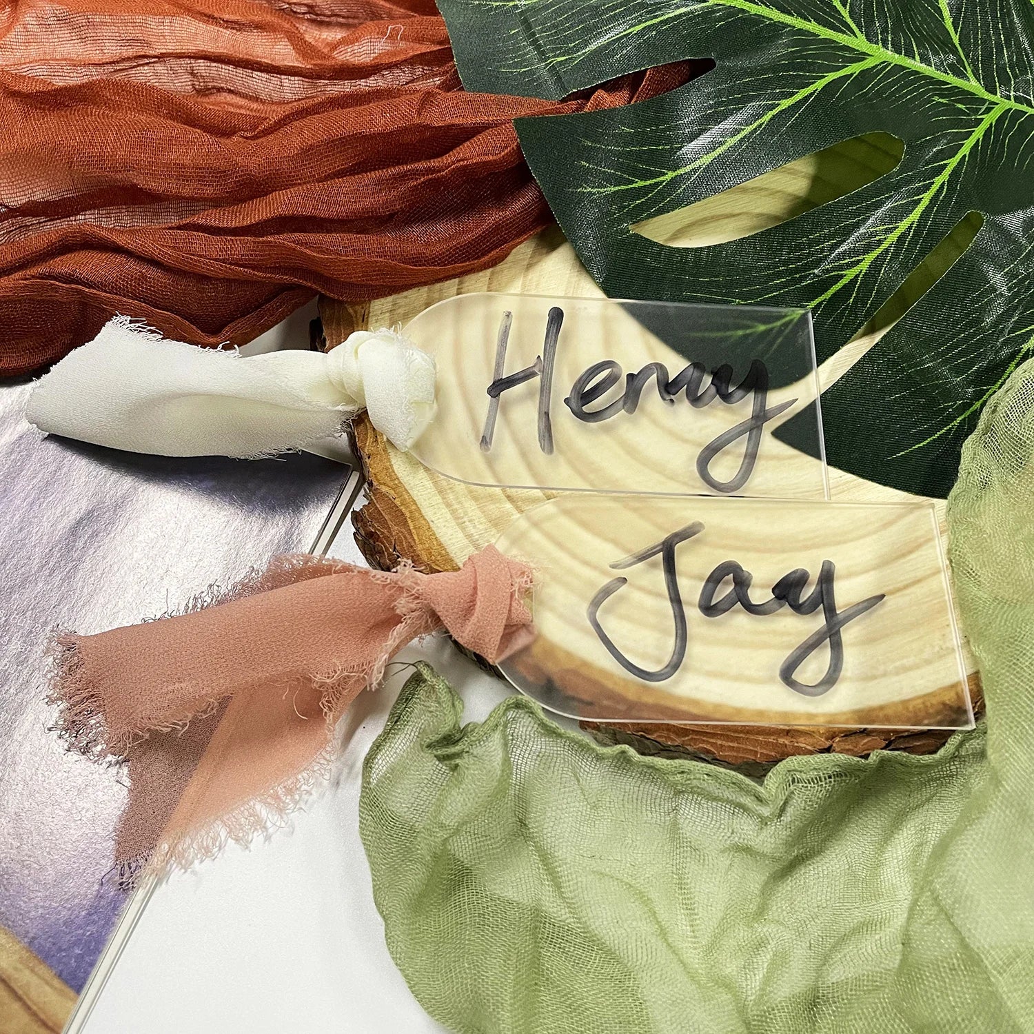 Segnaposto per matrimonio in acrilico, con etichetta in acrilico satinato, arco da 10/20/50 pezzi