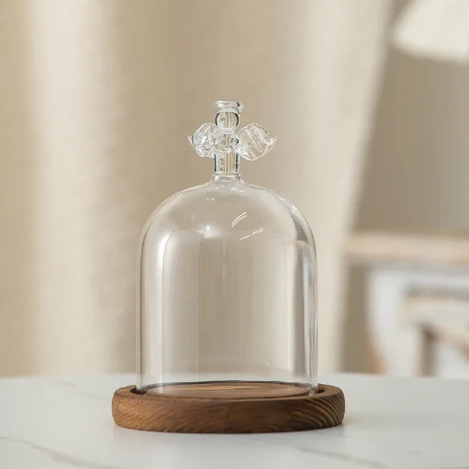 Candle Holder Glass Cover Wooden Base Aromatherapy