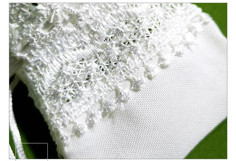 White Lace Embroidery Candy Gift Bag with Drawstring 10 pcs.