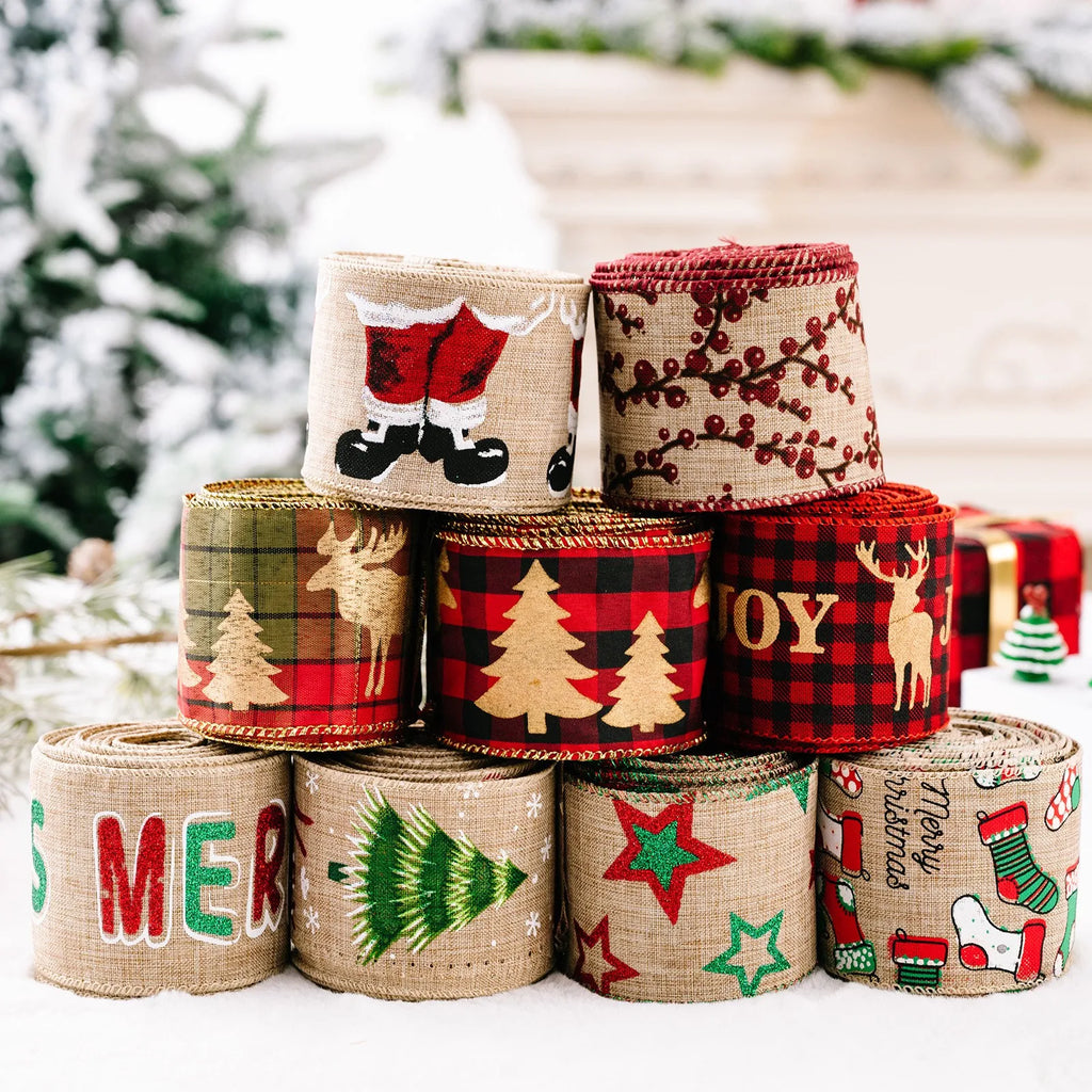 Christmas Fabric Ribbon Burlap Wreat Gift.