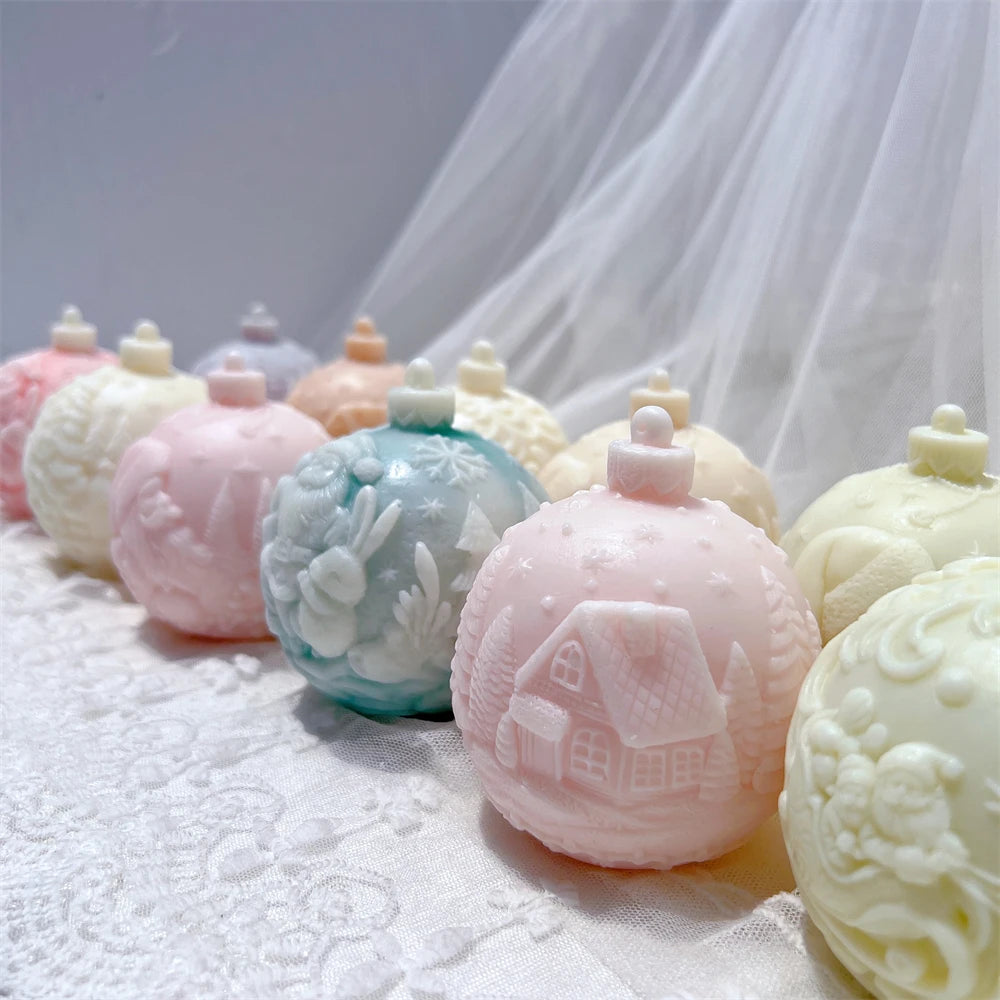 Ball Shape Silicone Candle Mold 5 Designs Christmas