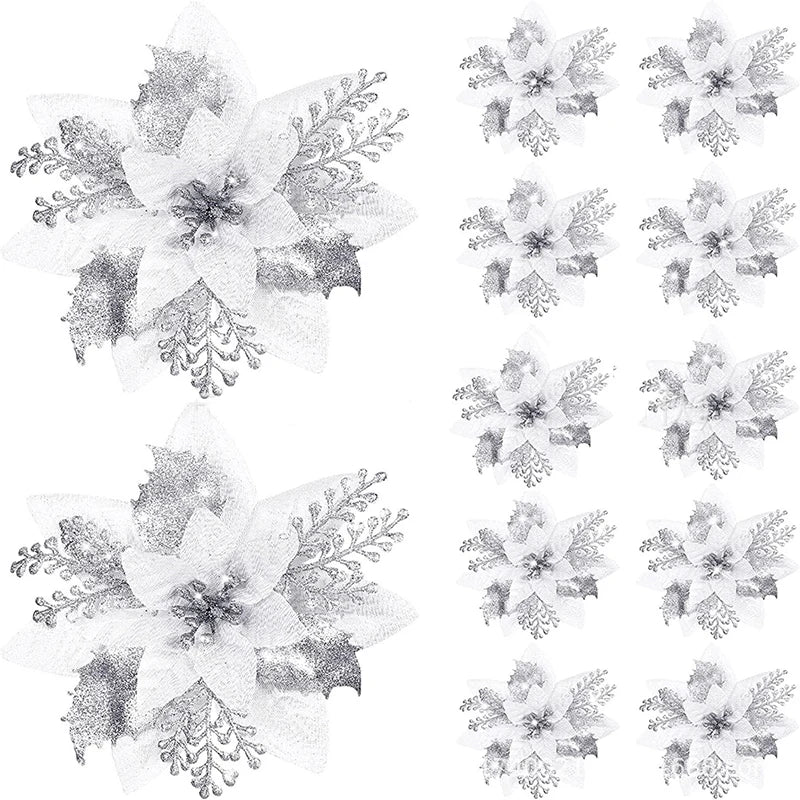 5 flores artificiales de Navidad con purpurina