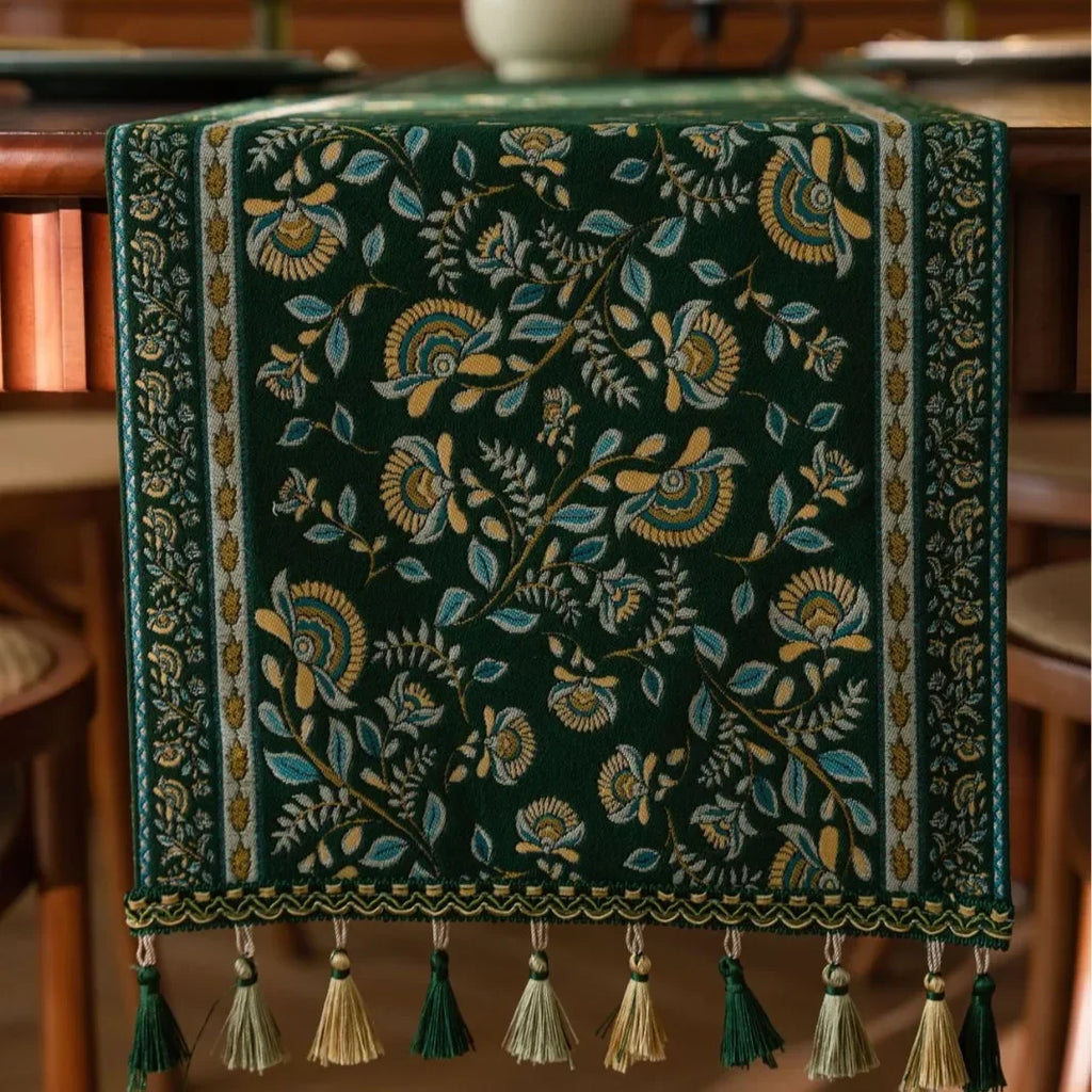Plant Flower Table Runner with Tassels Jacquard Living Room